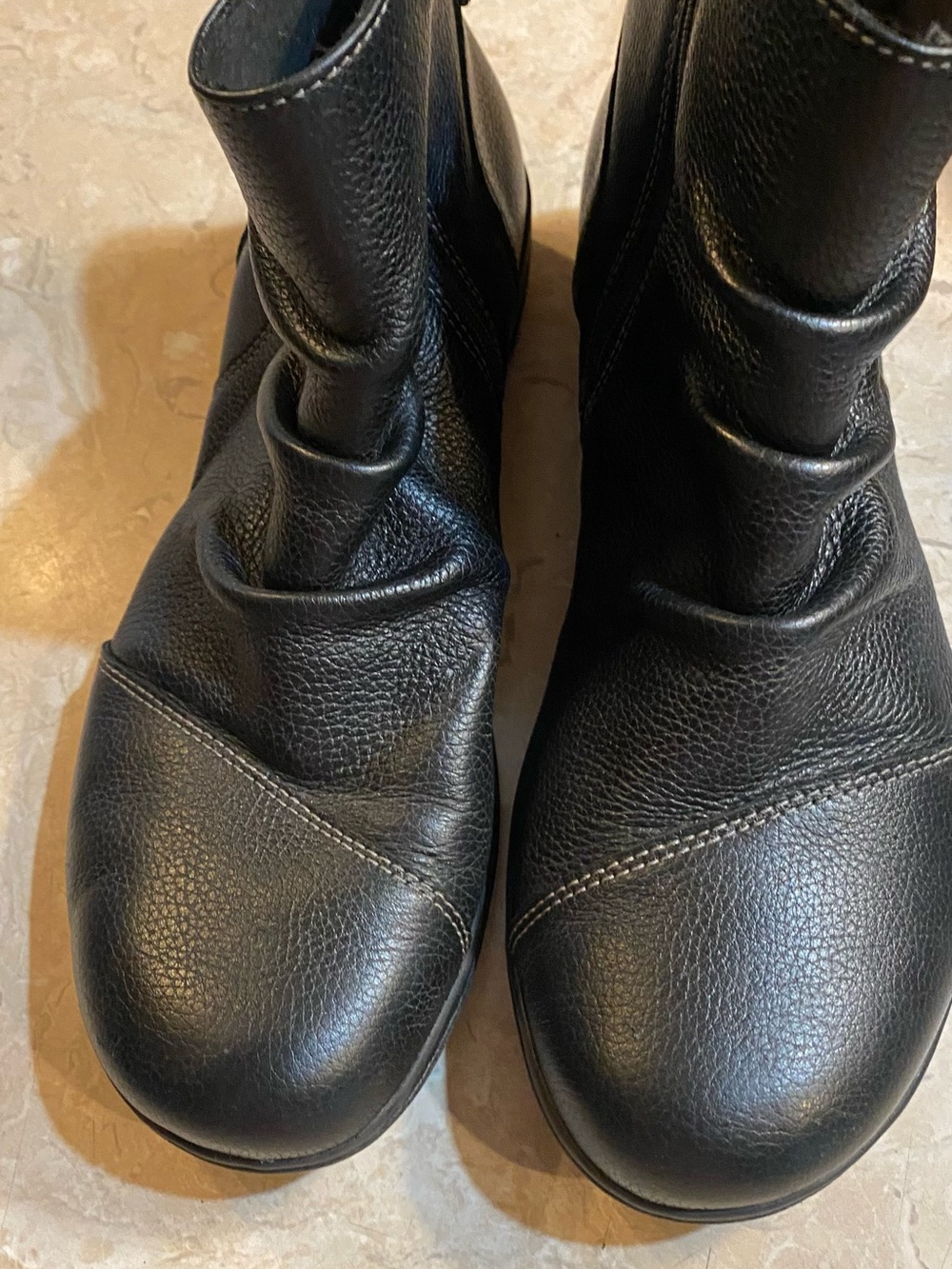 Clarks Black Leather Ruching Ankle Booties
